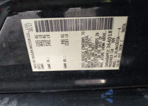 2018 Nissan Maxima 3.5 Platinum из США, поврежденный, VIN 1N4AA6AP9JC364018